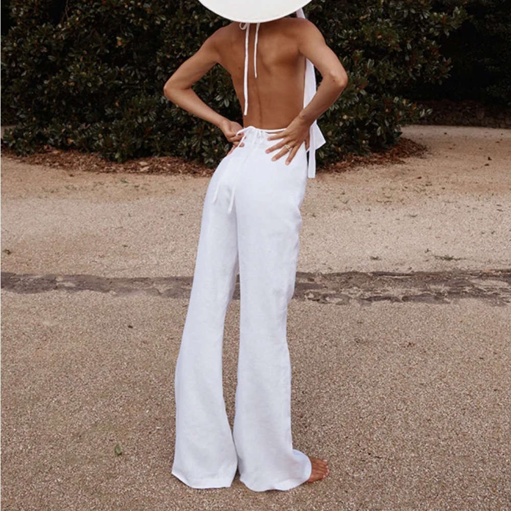 AISLE WHITE LINEN FLARE PANT - 2 / WHITE